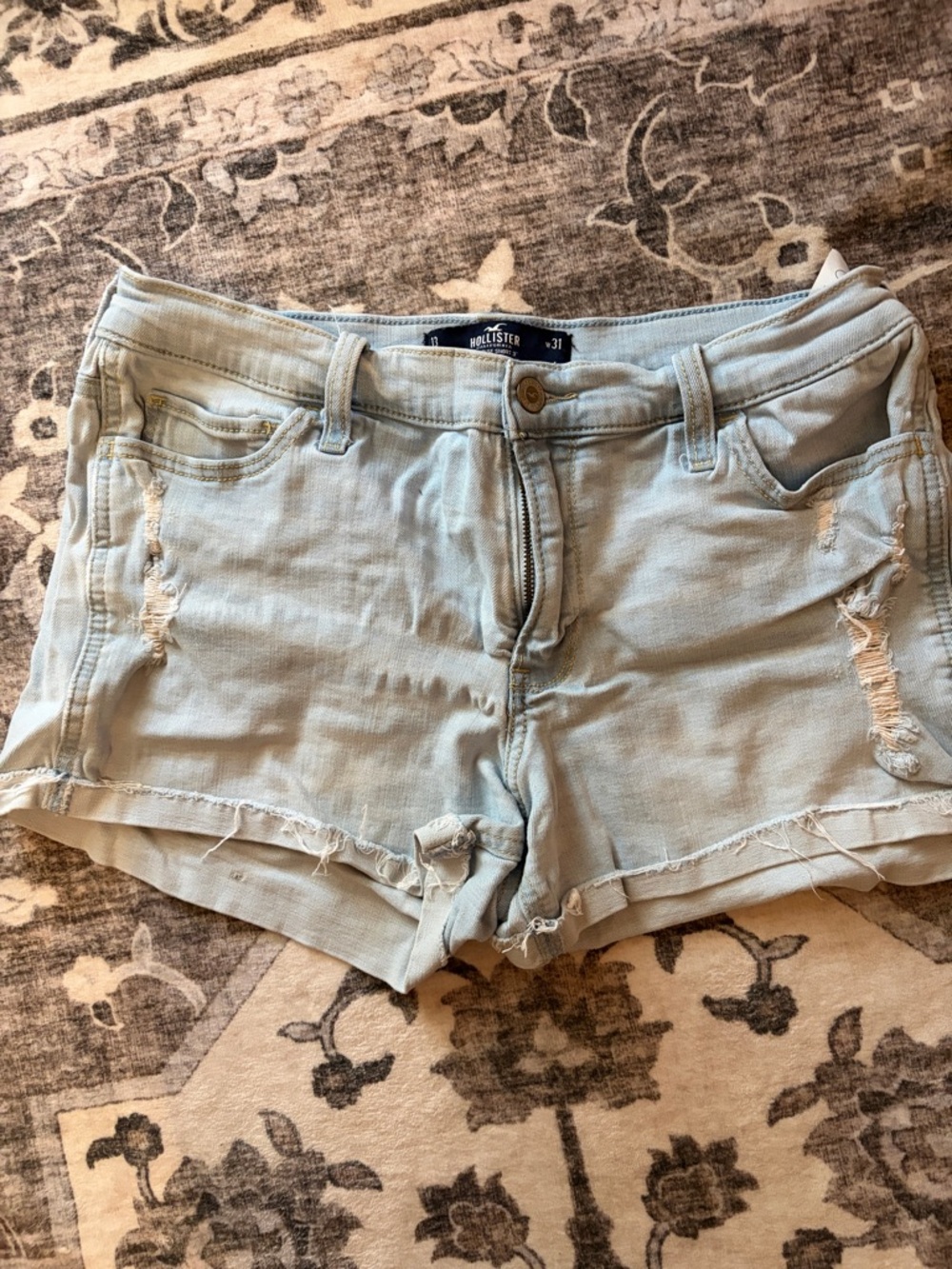 Hollister Pale Blue Distressed Denim Cutoff Shorts